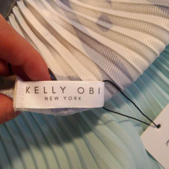 KELLY OBI New York Turquise Bloom Pleated Midi Skirt - Blue/Tan/Black O/S - Picture 4 of 6